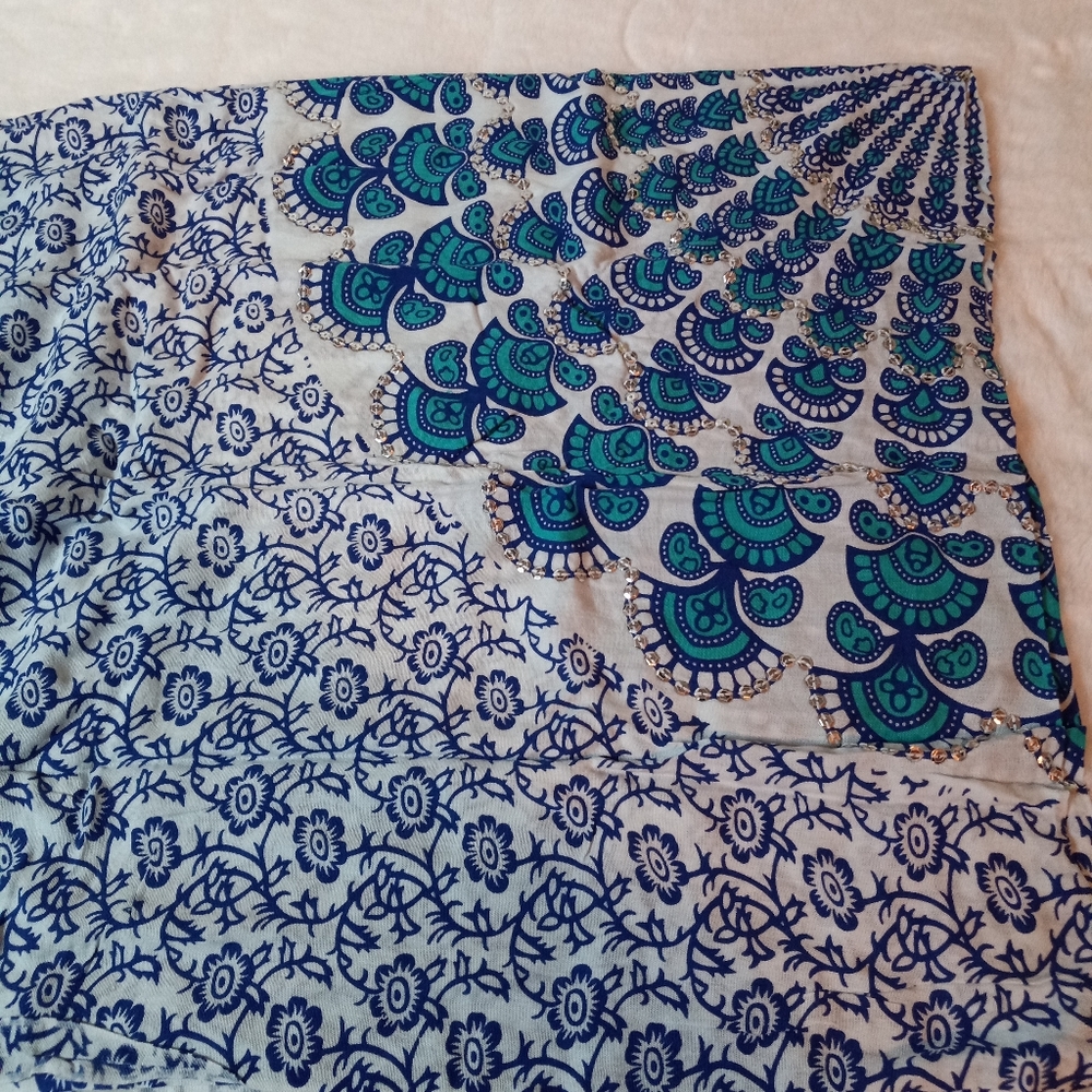 Batik Rayon Sarong in Aqua Blue from Indonesia, "Aqua Sunshine" - Picture 6 of 10